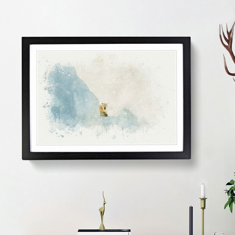 Curious Polar Bear in Abstract - Picture Frame Graphic Art Print, Black Framed, 62cm H x 87cm W x 2cm D