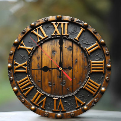 Horloge murale 10 po en MDF rond avec mouvement à quartz silencieux et crochet sans perceuse (piles AA non incluses)