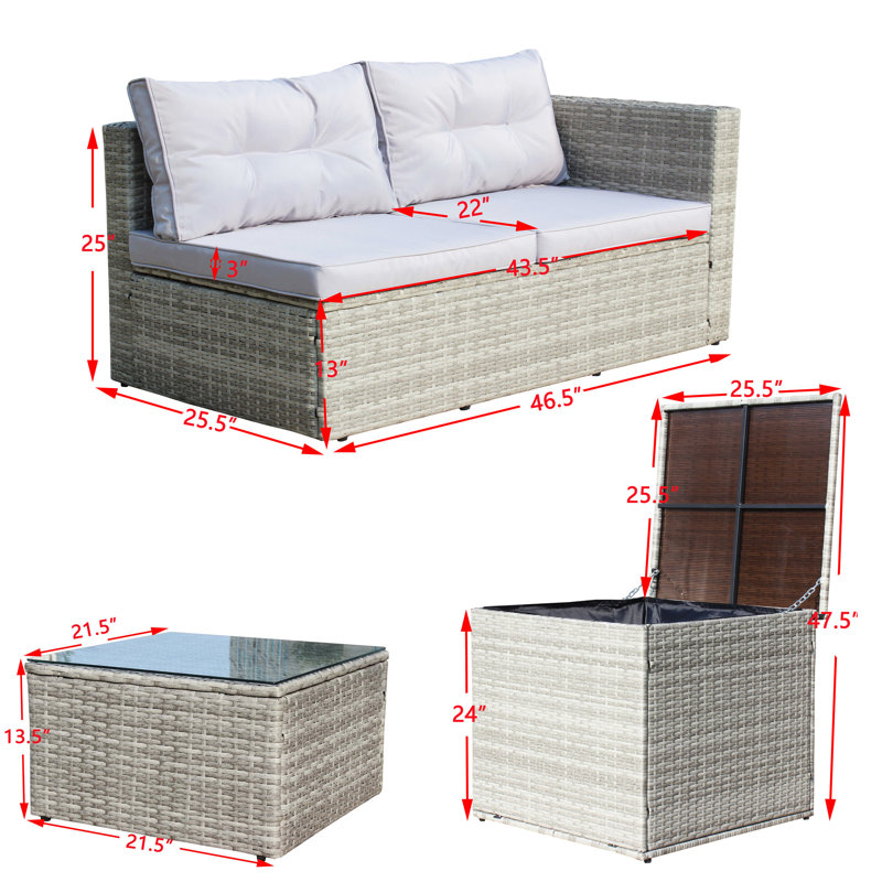4 Piece Patio Sectional Wicker Rattan Outdoor Furniture Sofa Set With Storage Box