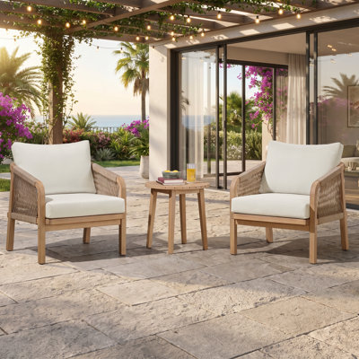 Furniture Lusso 3 Piece Outdoor Patio Furniture Set - Weather-Resistant Eucalyptus Wood Patio Table and Chairs Set of 2 - Modern Outside Furniture Set