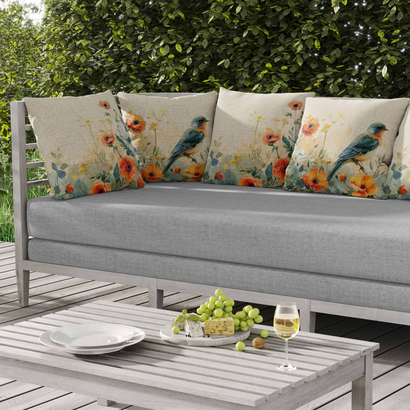 Coussin intérieur / extérieur Tranquil Thicket, Carré 20 po, Vert / Beige / Orange