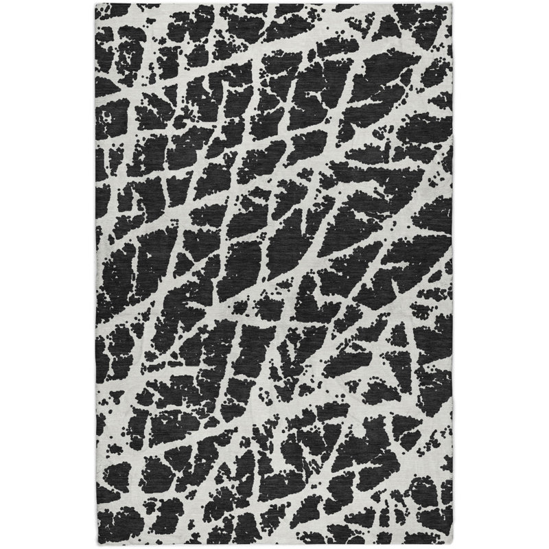 Premium Machine Washable Dream Shag ADS501 Crackle Rug, 3' x 5', Black