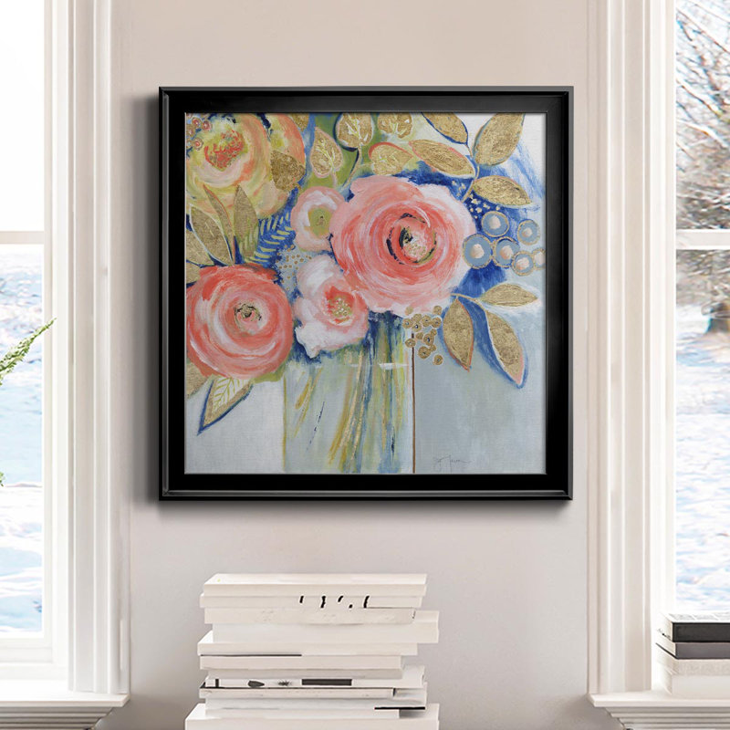 «Peach Metallic Bling», peinture sur toile encadrée, H 30,5 po x l 30,5 po x P 1,5 po, Noir