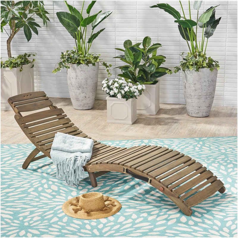 Lahaina Wood Foldable Chaise Lounge - Grey, Gray
