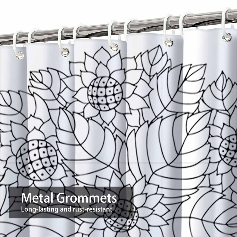 Rideau de douche noir imperméable, rideaux de douche pour la salle de bain avec 12 crochets, 72" L x 84" W