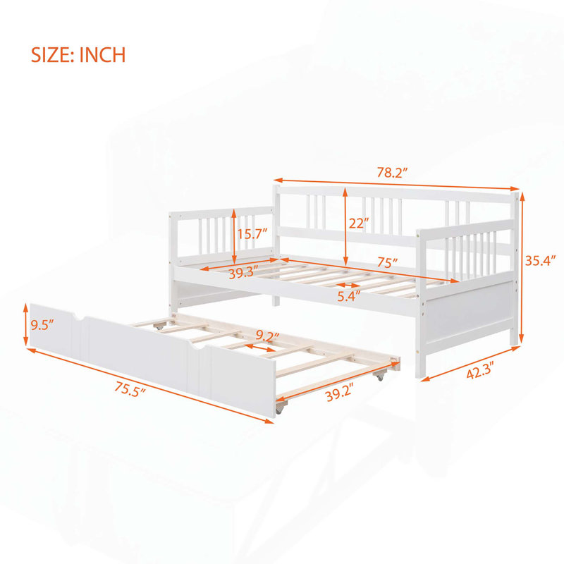 Lit de jour simple polyvalent avec lit gigogne pour la détente et l’optimisation de l’espace, Lit simple, Blanc