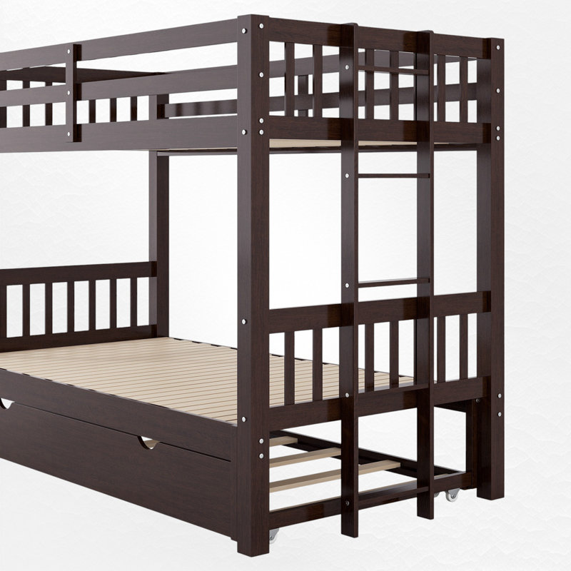 Gita Kids Twin Over Twin Bunk Bed with Trundle, Espresso