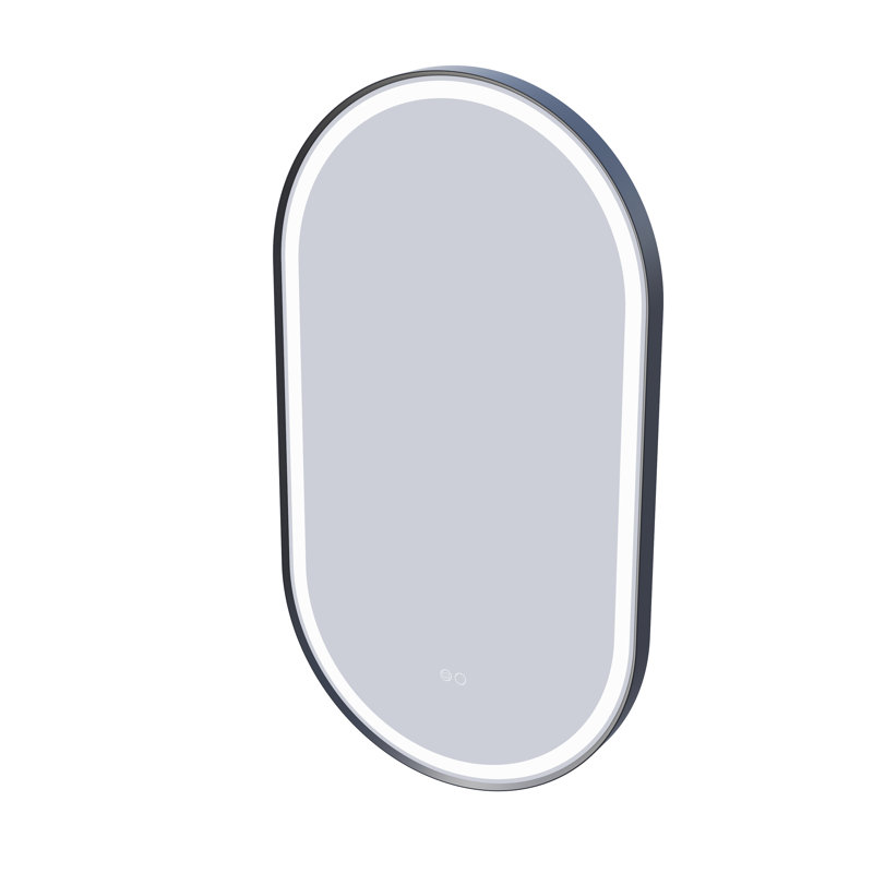 Lainy  Wall Mounted Bathroom Framed LED Mirror With Memory Function, Matte Black, 36" x 20"