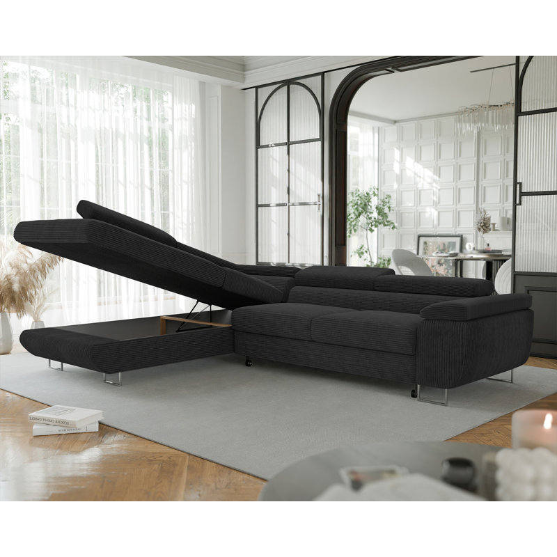 4 Seater Sofa Bed, Left Hand Facing, Black