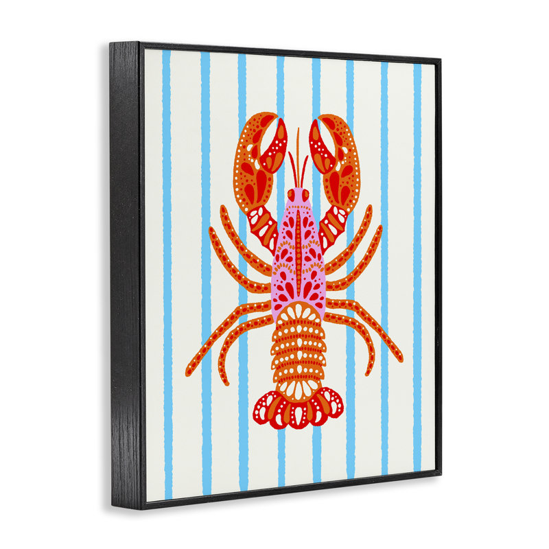 «Bright Boho Lobster on Stripes», estampe numérique, design par Indira Prieto | IndySign, H 20 po x l 16 po