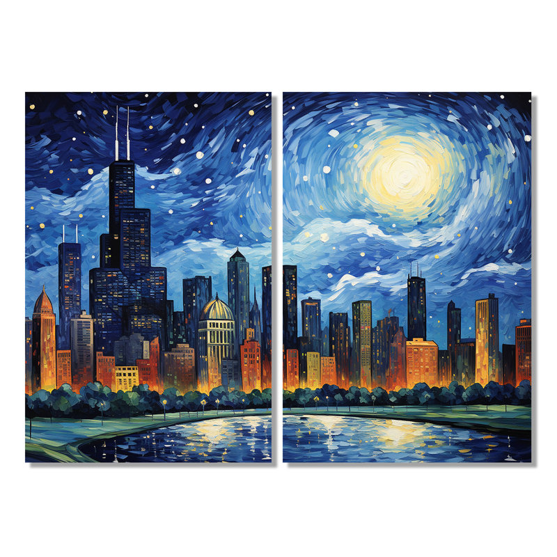 «Chicago The Starry Night», art mural sur toile Chicago, 36" H x 48" W, Wrapped Canvas, Does Not Apply