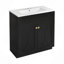 Meuble-lavabo de salle de bain avec lavabo en céramique, armoire de rangement autoportante moderne avec poignées, portes à fermeture douce-115688284