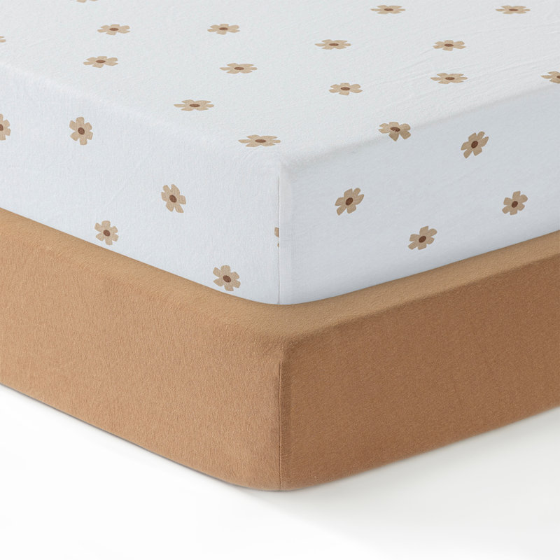 Ensemble de 2 mini-draps pour lit de bébé pour garçons et filles, 100% draps en jersey de coton, draps et housses, mini-draps-housses ajustés 24 x 38 po | Vert et fleurs