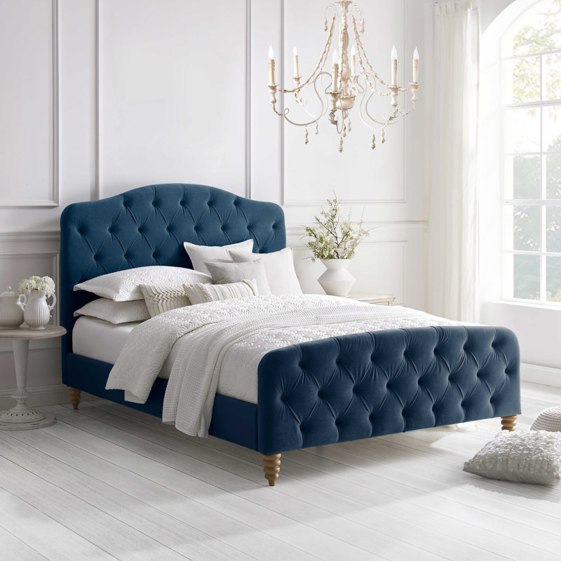 Très grand lit plateforme Elegance Tess, Simple, Bleu marine