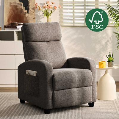 27" Wide Upholstered Manual Push Back Recliner With Side Pocket