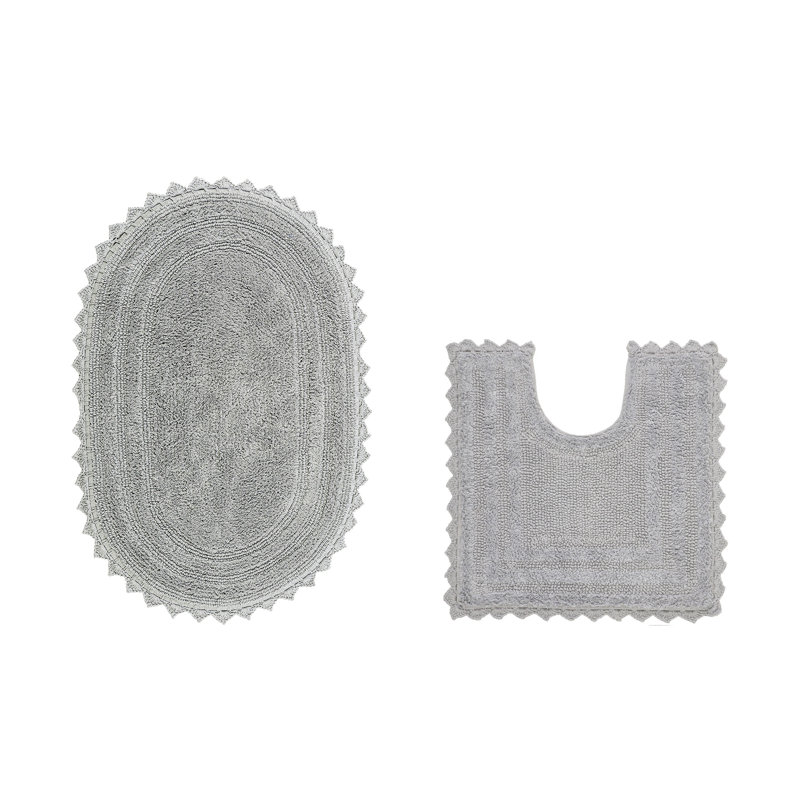 Tapis de salle de bain Janek, Gris, 2 pièces (ovale 20 po x 20 po | 20 po x 32 po)