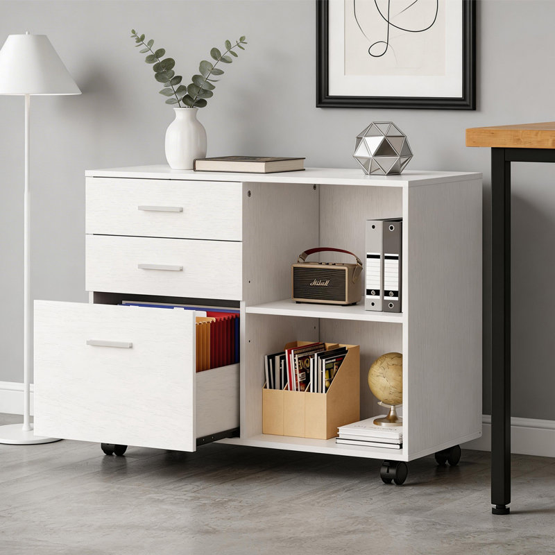 31.5“ W 3-Drawer Wooden Pariksit With Flat Side Table, White