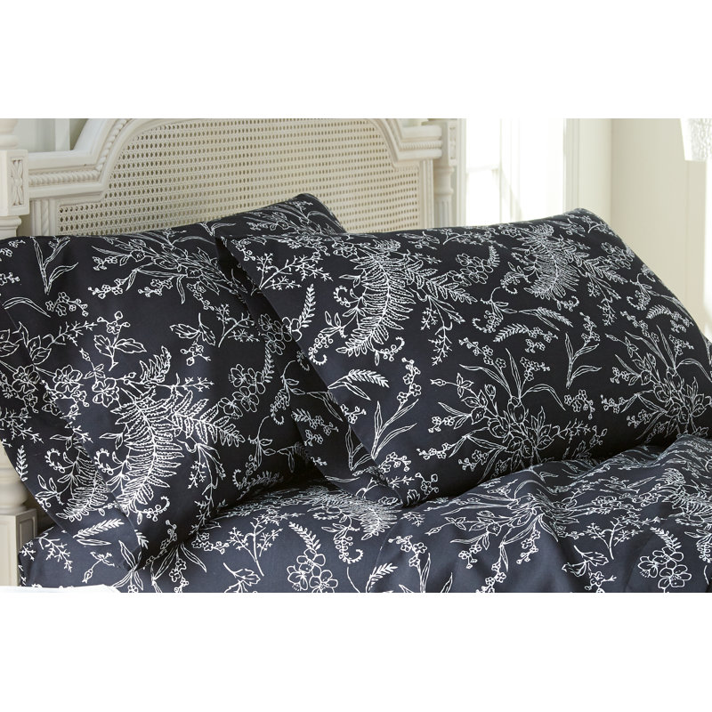 Dunson Print Floral Pillowcase, King Pillowcase, Black/White