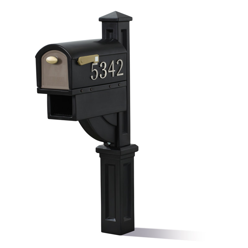 Black Lockable Plastic Pedestal Mailbox with Newspaper Holder