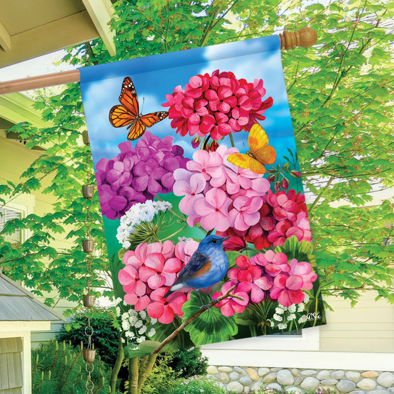 Geraniums In Bloom House Flag