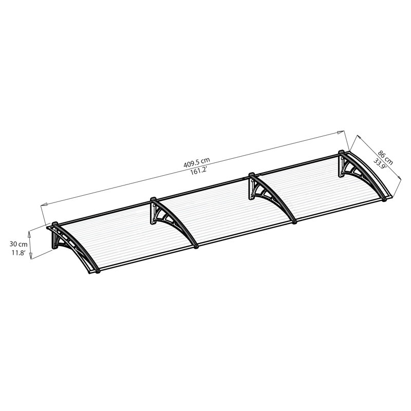 Palram - Canopia Neo 13' W x 3' D Polycarbonate Polymer Stationary Slope Door and Window Awning Gray/Diffused Clear