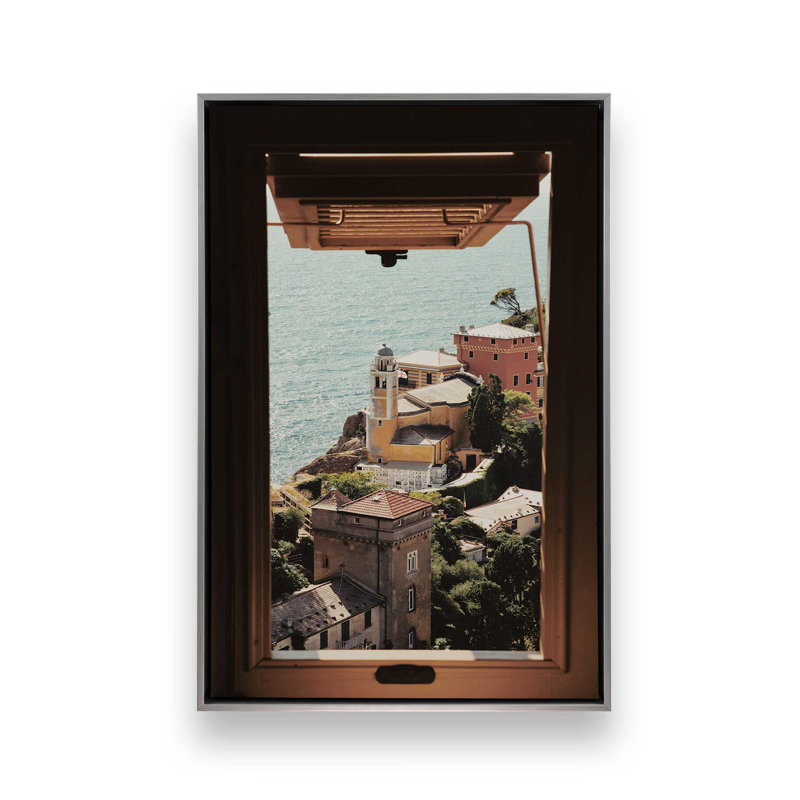 «Window to the Sea», reproduction sur toile roulée, H 30,75 po x l 20,75 po x P 1,75 po, Cadre flottant en chrome poli