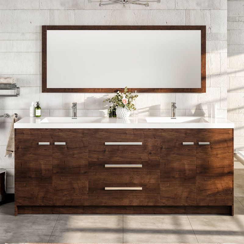 Wauconda Double Bathroom Vanity Set, Rosewood, 84"