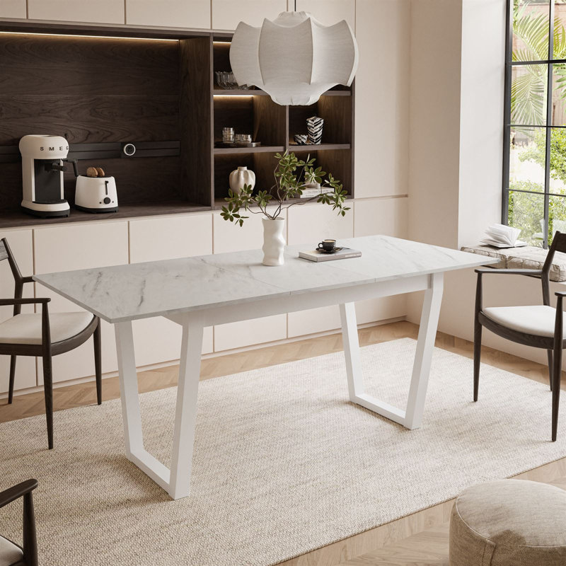 Extendable table ARTON II  140 cm,  "V" legs, Levanto Marble, White