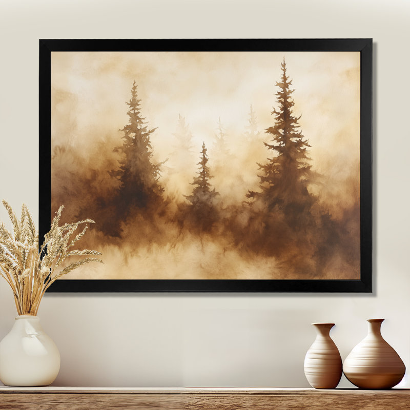 Brun beige chaud terre brume des bois I - Tableau encadré Forêt, H 30 po x l 40 po, Black Picture Framed