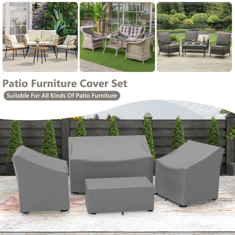 Patio Furniture Covers Waterproof 4 Pieces Outdoor Furniture Covers For Patio Furniture Set, Gray
