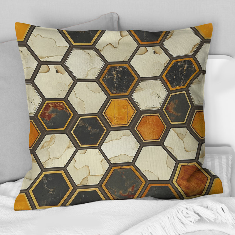 Coussin Brown Hexagon Tiles III - Mid-Century, H 18 po x l 18 po
