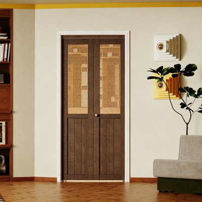 Portes pliantes pliantes en bois manufacturé tissé à la main de 80 po de hauteur et en imitation rotin avec quincaillerie