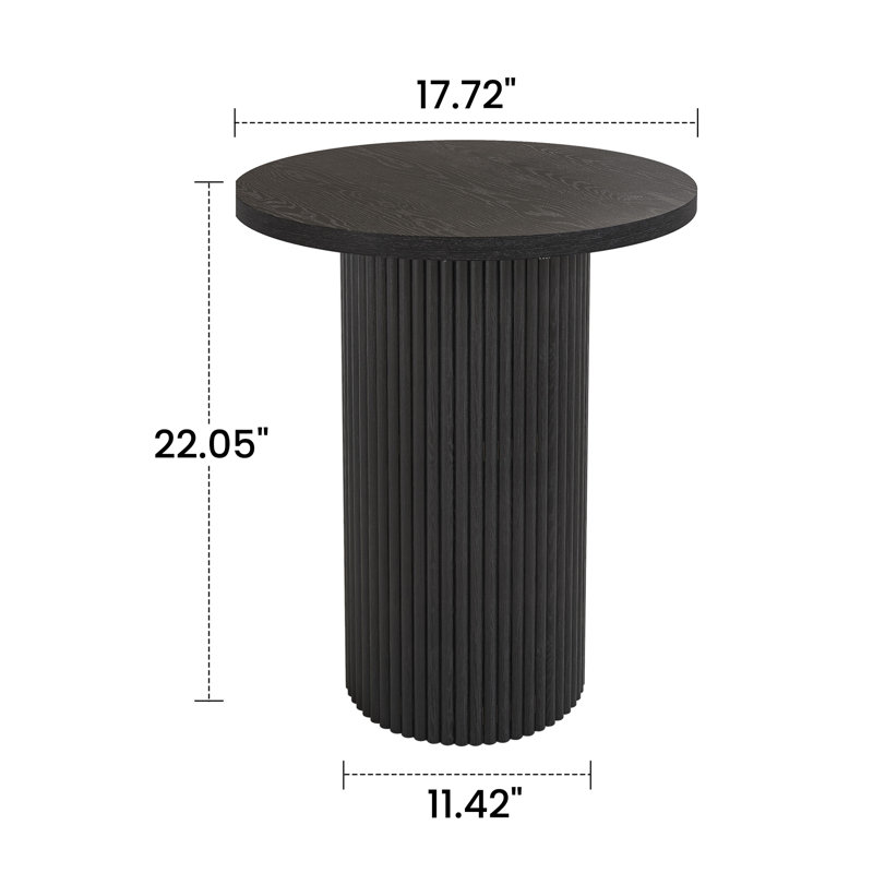Pedestal Wood Round End Table Set Drum Side Table (Set of 2), Black