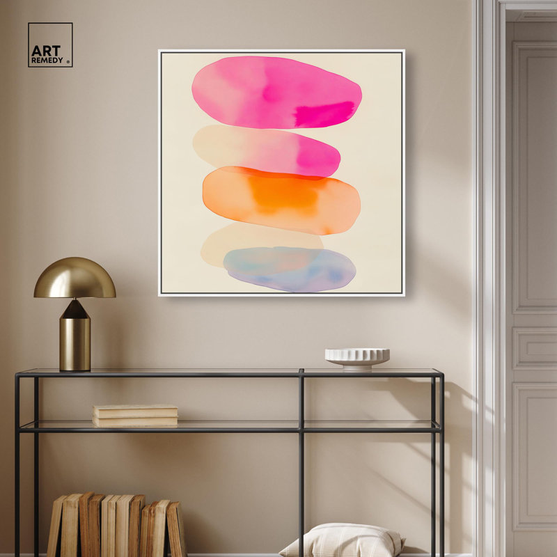Pebble Palette, aquarelle abstraite par Art Remedy, H 31 po x l 31 po, Cadre blanc