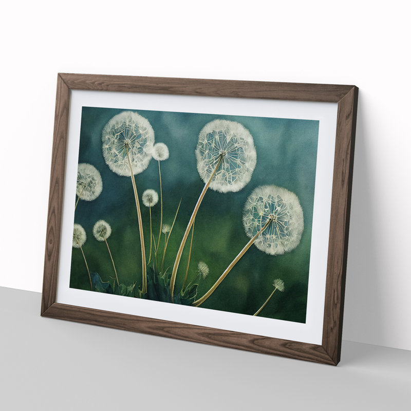 Watercolour Dandelions - Single Picture Frame Print, 46cm H x 64cm W x 2cm D, Walnut Framed