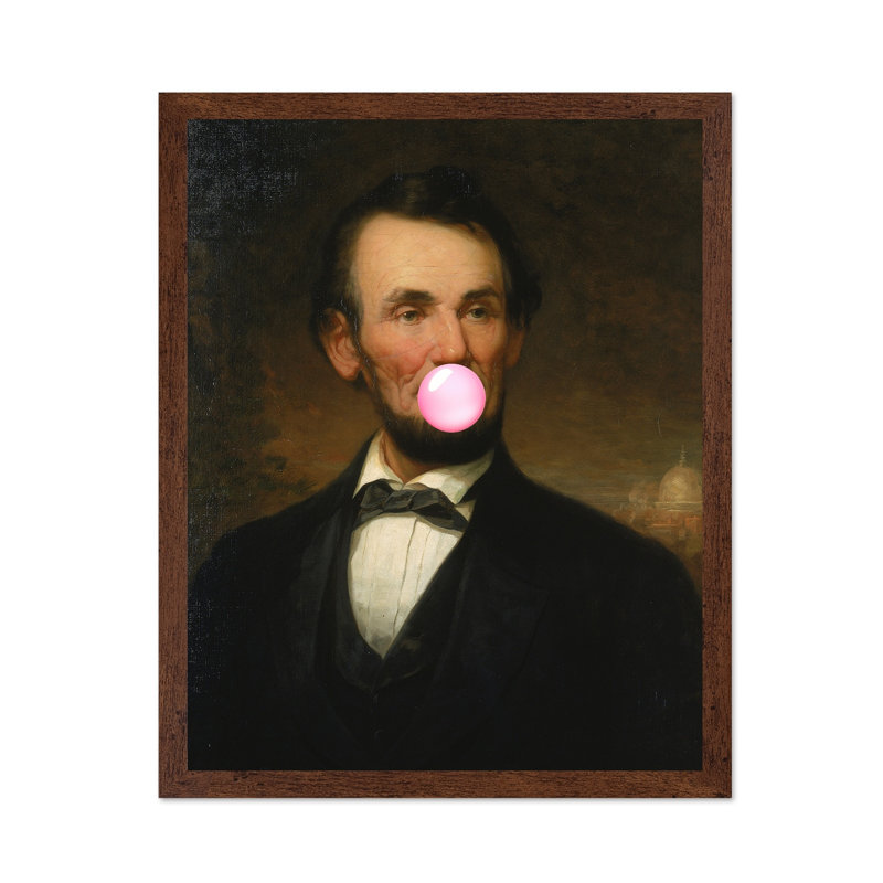 Abraham Lincoln rose gomme à bulles, Poster, 18"H x 24"W, Brown Framed