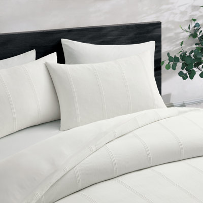 Ensemble de couette à rayures gaufrées Brookstone CoolTouch, King, Ivoire