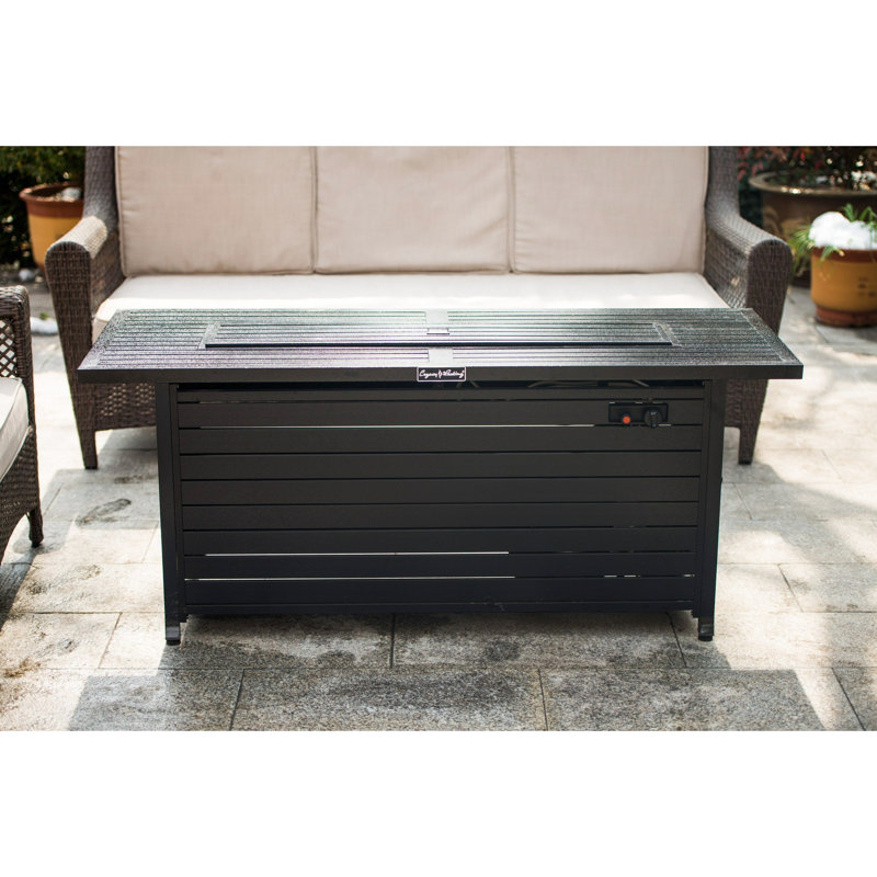 57In Gas Propane Fire Pit Table For Outdoor Use, 50000Btu Aluminum Fireplace With Lid And Glass, Rectangular Dining Backyard Garden Deck Patio, Hammered Black Enchantment, Table, & Dinning Majesty,