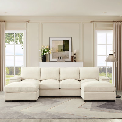 Canapé modulaire à assise profonde avec repose-pieds, canapé-lit en velours côtelé