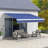 Dark Blue 13' X 8' Porch Awning. & Water-. Manual Crank. Aluminum Structure. Deck, Balcony, Yard. Multi-Surface Attachment. Adjustable Sun Shelter. Heat Reducing. Versatile Placement. Outdoor Strong