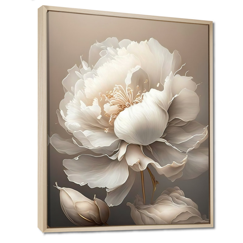 Peony Flower VI - Print on Canvas, 40" H x 30" W, Maple Floater Framed