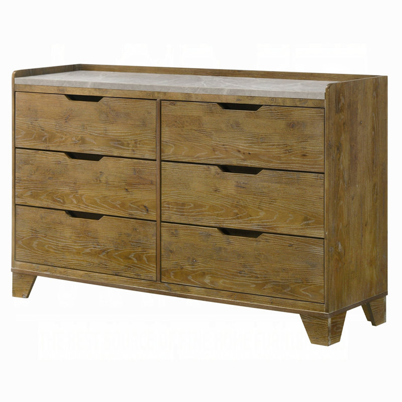 Commode transitionnelle avec 6 tiroirs de rangement et meubles de chambre à coucher 1 pièce en bois d'hévéa massif
