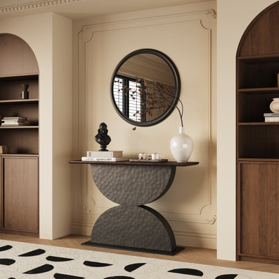 Console en bois 47 po avec demi-cercles 47 po et structure en bois martelé avec entrée et éclairage à DEL