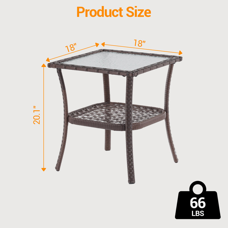 Table d'appoint d'extérieur carrée Crisette L 18 po x l 18 po, Brun