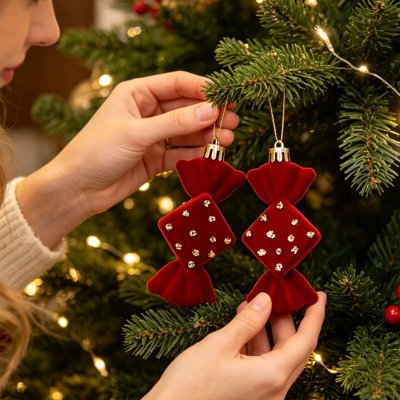 Ensemble de décorations de Noël, ornements de Noël en flocage, boules suspendues en forme d'arbre de Noël en forme de bonbon géométrique pour décoration des Fêtes