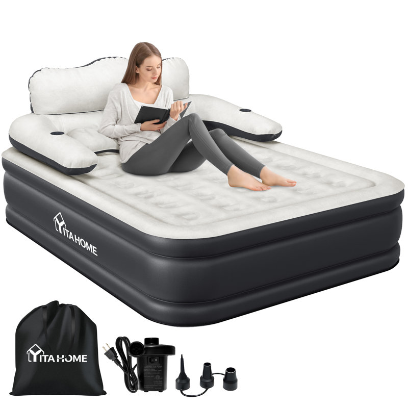 Matelas gonflable 18 po avec tête de lit Ivy Bronx, Noir, Grand lit
