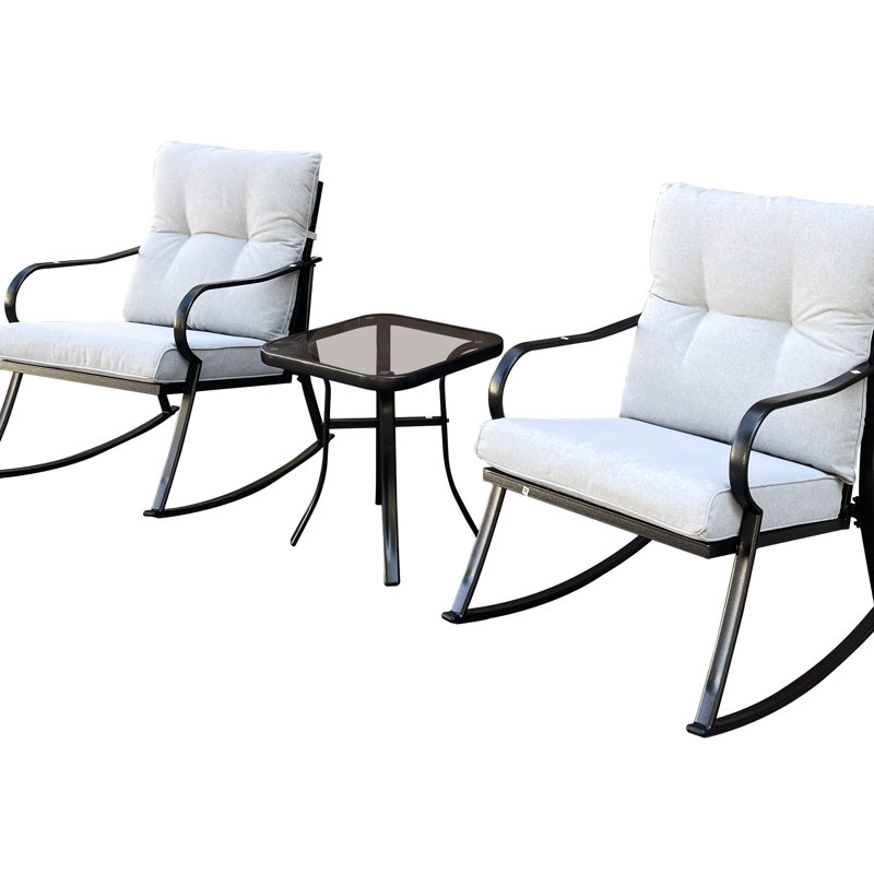 Chaise berçante de patio - Pinces à coussin, coussins épais, métal avec construction respirante, pour la cour arrière