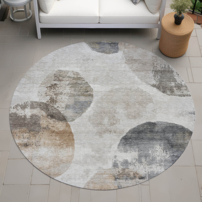 Tapis abstrait lavable à la machine intérieur / extérieur ACN2346, Rond 8 pi
