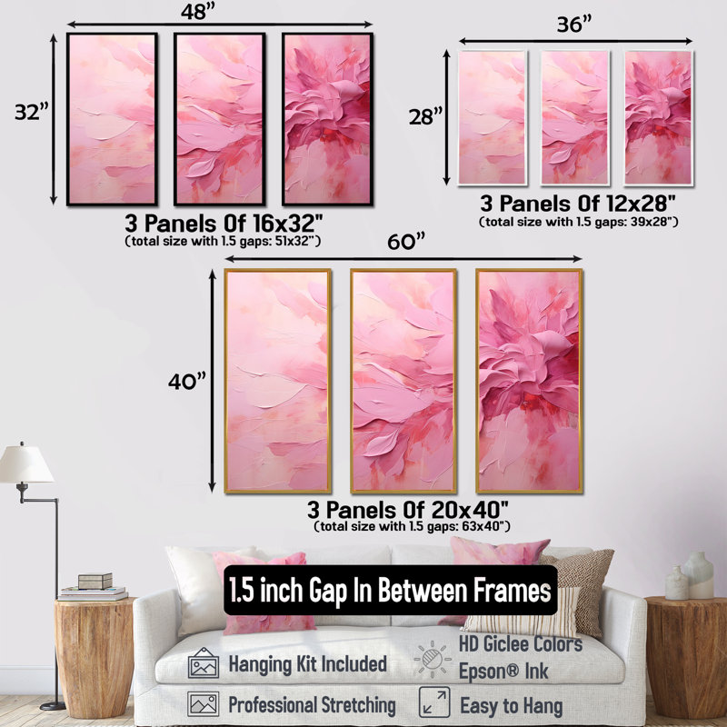 Lugenia - Fuschia, ensemble d'art mural, H 28 po x l 36 po x P 1 po, Cadre flottant noir