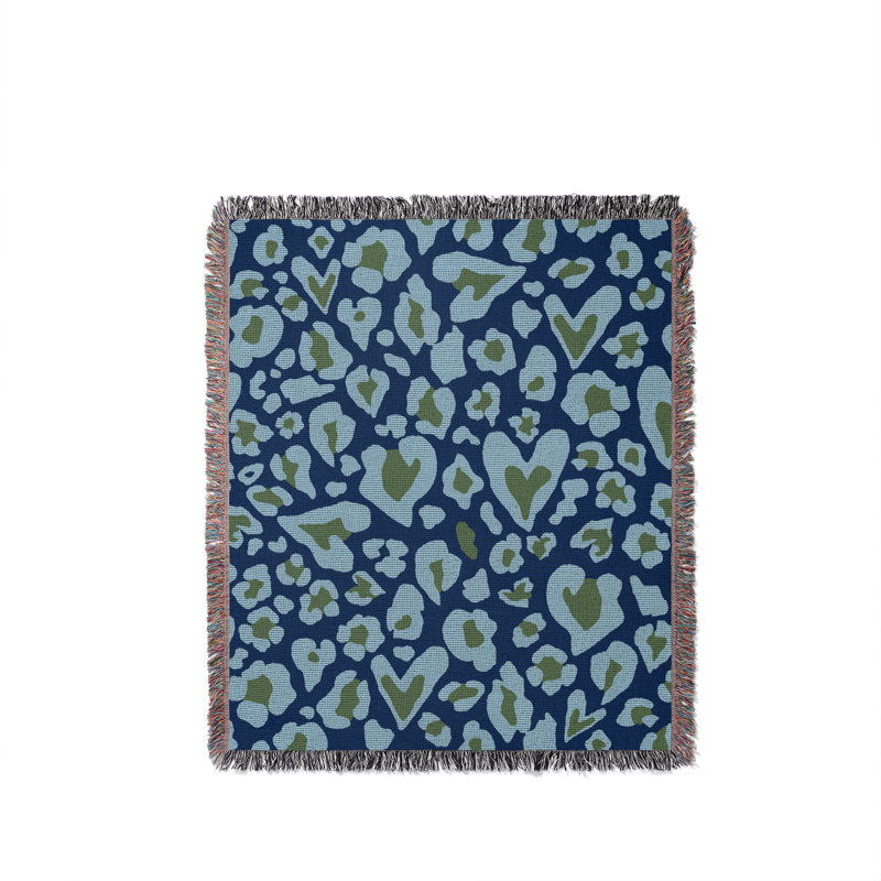 Jeté en coton à imprimé animal, Bleu marine Bleu Vert, 50 x 60